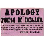 1882. Boycott campaign poster - Apology to The People of Ireland. A forced apology poster: "