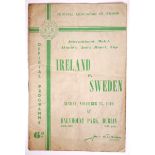 1949 Ireland v Sweden World Cup qualifier, programme 13 November 1949 at Dalymount Park. Slightly