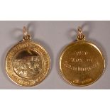 Water Polo. Leinster Senior Challenge Cup 1920 gold medal. 9ct gold by Hopkins & Hopkins, 8.3 grams,