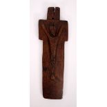 1784 Penal Cross. Carved fruitwood with figure of Christ, on short armed cross inscribed with INRI