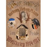 1914-1918. Embroidered memorial panel for a German casualty and a terracotta relief of Friedrich