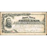 Circa 1880 Home Rule Ireland One Dollar Certificate for payment to The Ant-Coercion Fund. Home