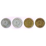 1940 Curragh Internment Camp Tokens. (4) Complete set of four 1940 Curragh Camp Tokens. Comprising