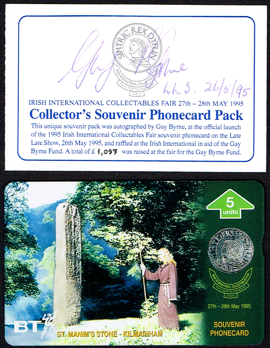 Gay Byrne signed limited edition phonecard, 1995. BT phone card commemorating the Irish