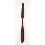 18th century wrought iron pike head 8 inch spear, overall 19 inches, of a type used in the 1798