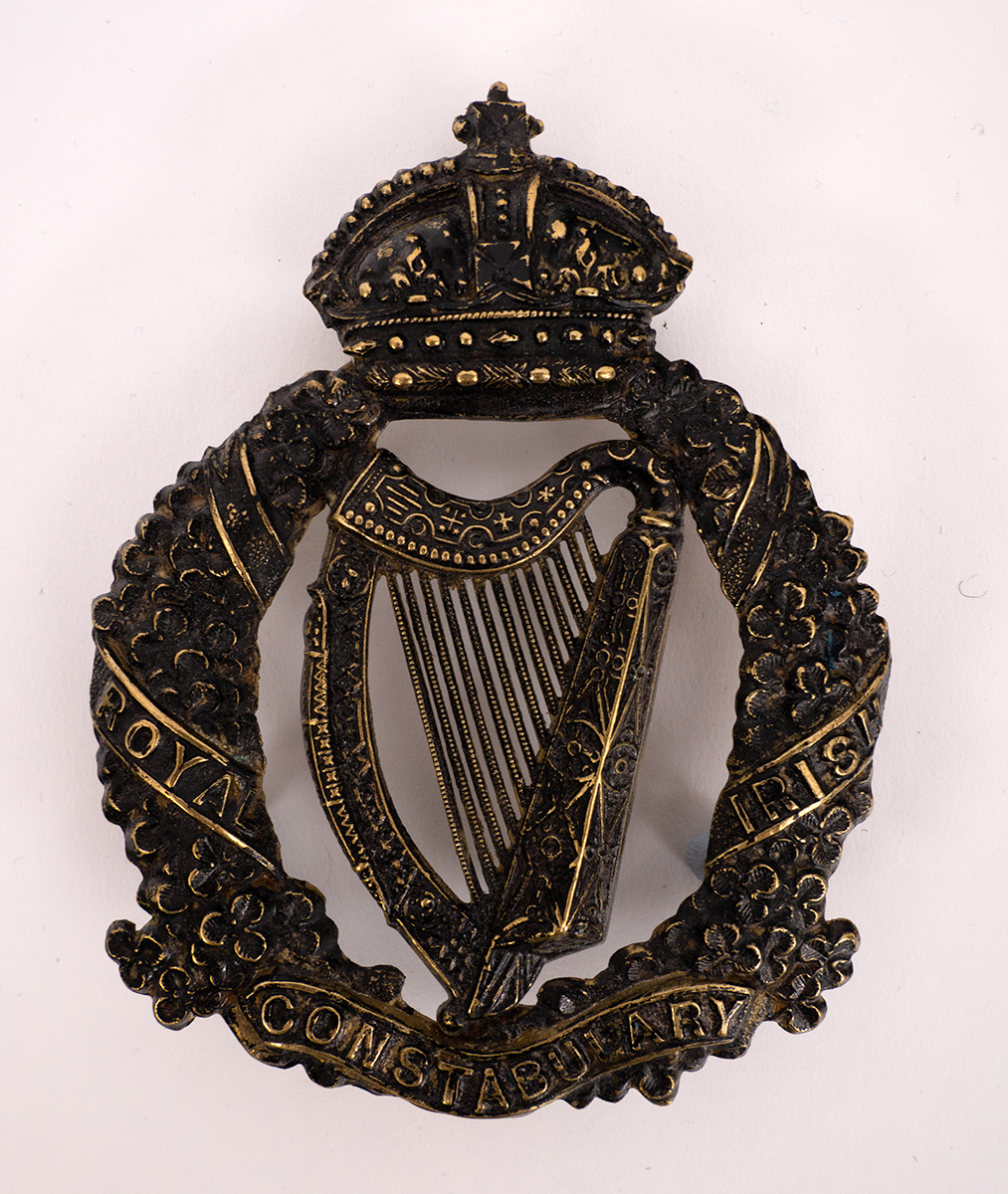 Circa 1870-1901. Royal Irish Constabulary helmet plate. A good scarce die-stamped blackened brass