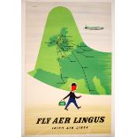 1960s Aer Lingus route map poster. Printed by Ormond Printing, numbered P357. 40 by 30in. (101.6