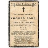 1917 (25 September) In Memoriam card for Thomas Ashe. Published by the Irish Volunteers. 3.50 by 2.