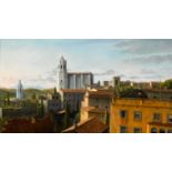 Stuart Morle (b.1960) VIEW OF GIRONA AT DUSK oil on canvas laid on board signed lower right 11 by