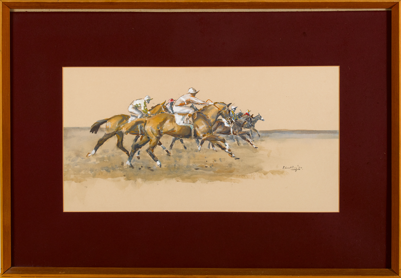 Peter Curling (b.1955) HORSES RACING, 1970 gouache signed and dated lower right 10.75 by 20.75in. ( - Image 2 of 5