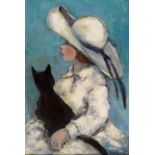 Gladys Maccabe MBE HRUA ROI FRSA (1918-2018) ISABEL WITH HER CAT oil on canvas signed lower right;