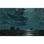 Ciaran Clear (1920-2000) SHIPS IN MOONLIGHT oil on board signed lower left 18 by 28in. (45.7 by 71.