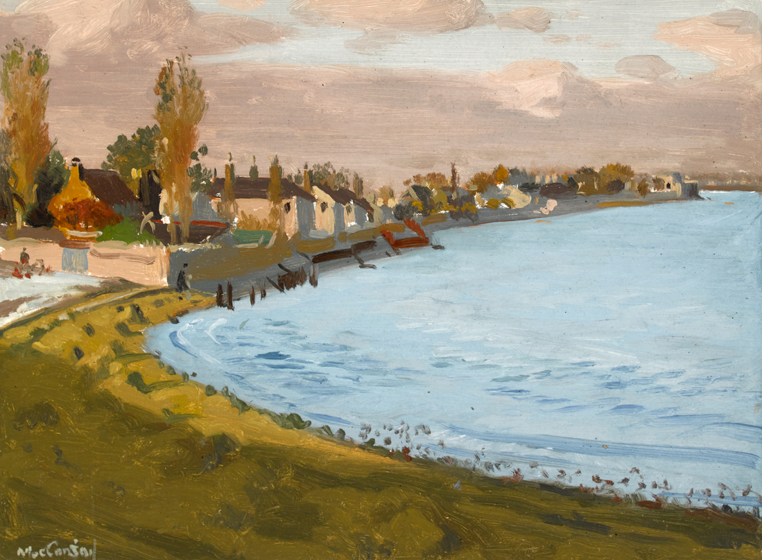 Maurice MacGonigal PPRHA HRA HRSA (1900-1979) SANDYMOUNT STRAND FROM MERRION GATES, DUBLIN oil on