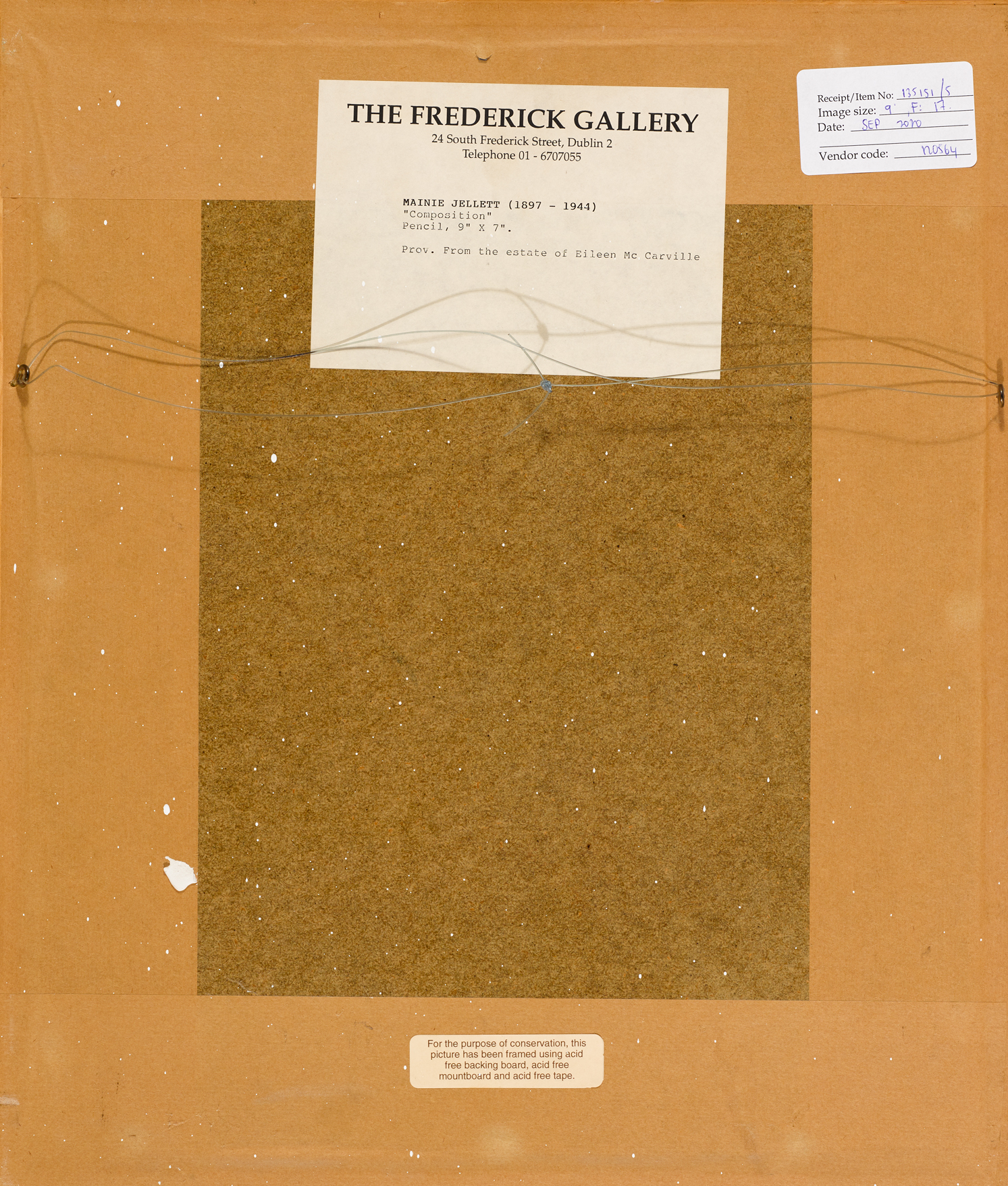 Mainie Jellett (1897-1944) COMPOSITION pencil with Frederick Gallery label on reverse 9 by 7in. ( - Image 3 of 4