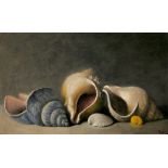 Stuart Morle (b.1960) SHELLS oil on copper signed lower right 4.50 by 7in. (11.4 by 17.8cm) 11 by