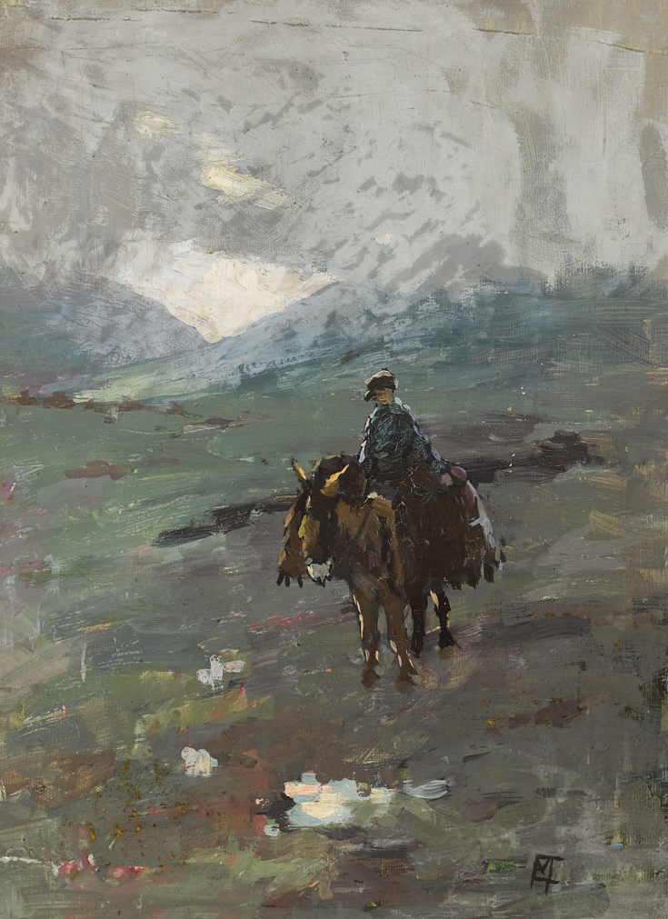 Eileen Murray (1885-1962) EVENING IN THE WEST oil on board signed in monogram lower right; inscribed