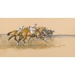 Peter Curling (b.1955) HORSES RACING, 1970 gouache signed and dated lower right 10.75 by 20.75in. (