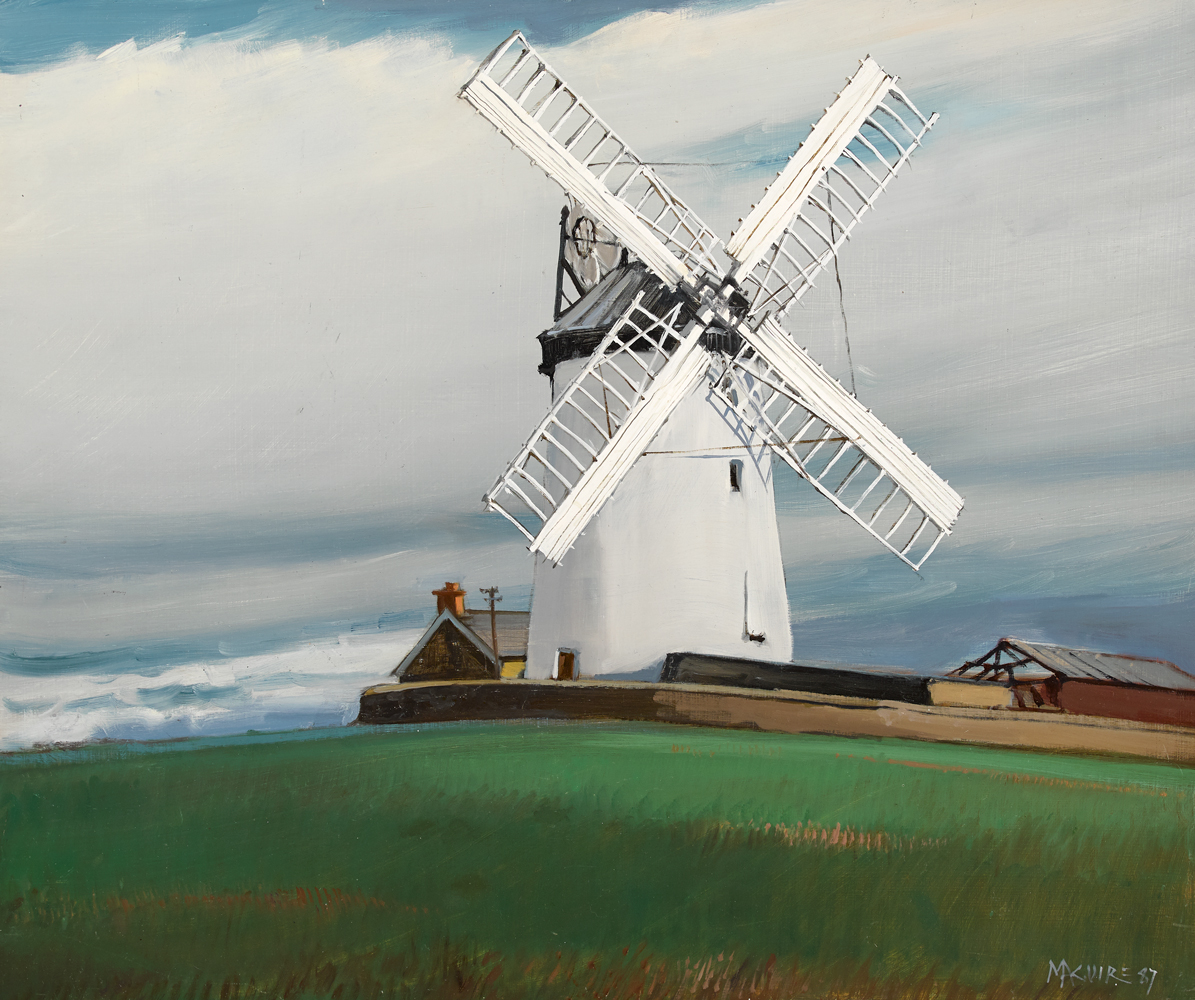 Cecil Maguire RHA RUA (1930-2020) WINDMILL, BALLYCOPELAND, COUNTY DOWN, 1987 oil on board signed and
