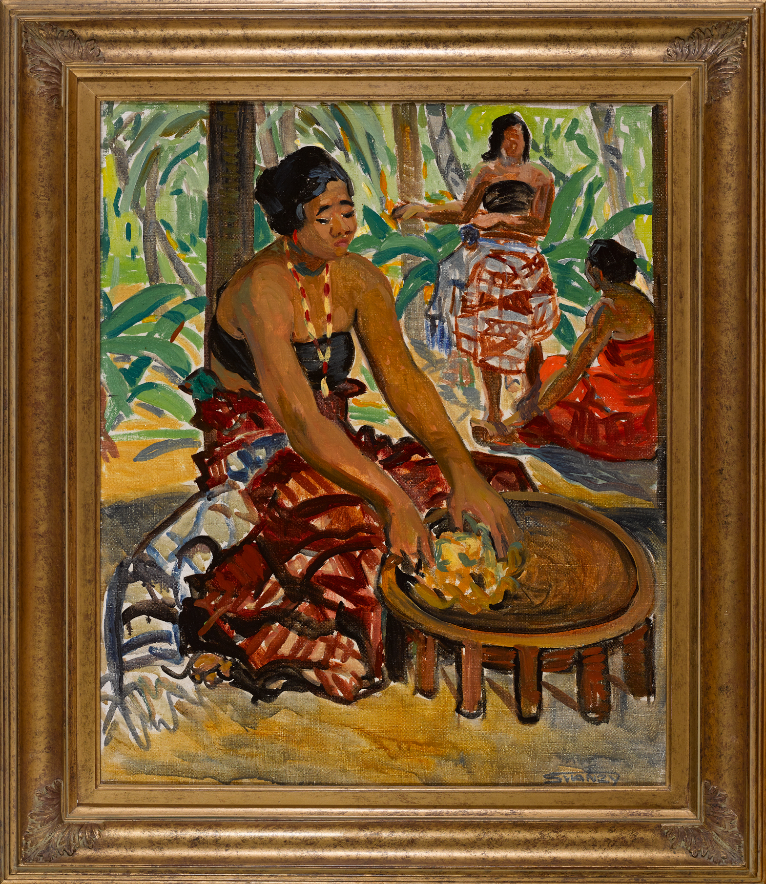 Mary Swanzy HRHA (1882-1978) PREPARING THE MEAL, SAMOA, c. 1919-25 oil on canvas signed lower right, - Image 2 of 5