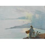 Eileen Murray (1885-1962) WOMAN AND CHILD BY THE SEA SHORE oil on board signed in monogram lower