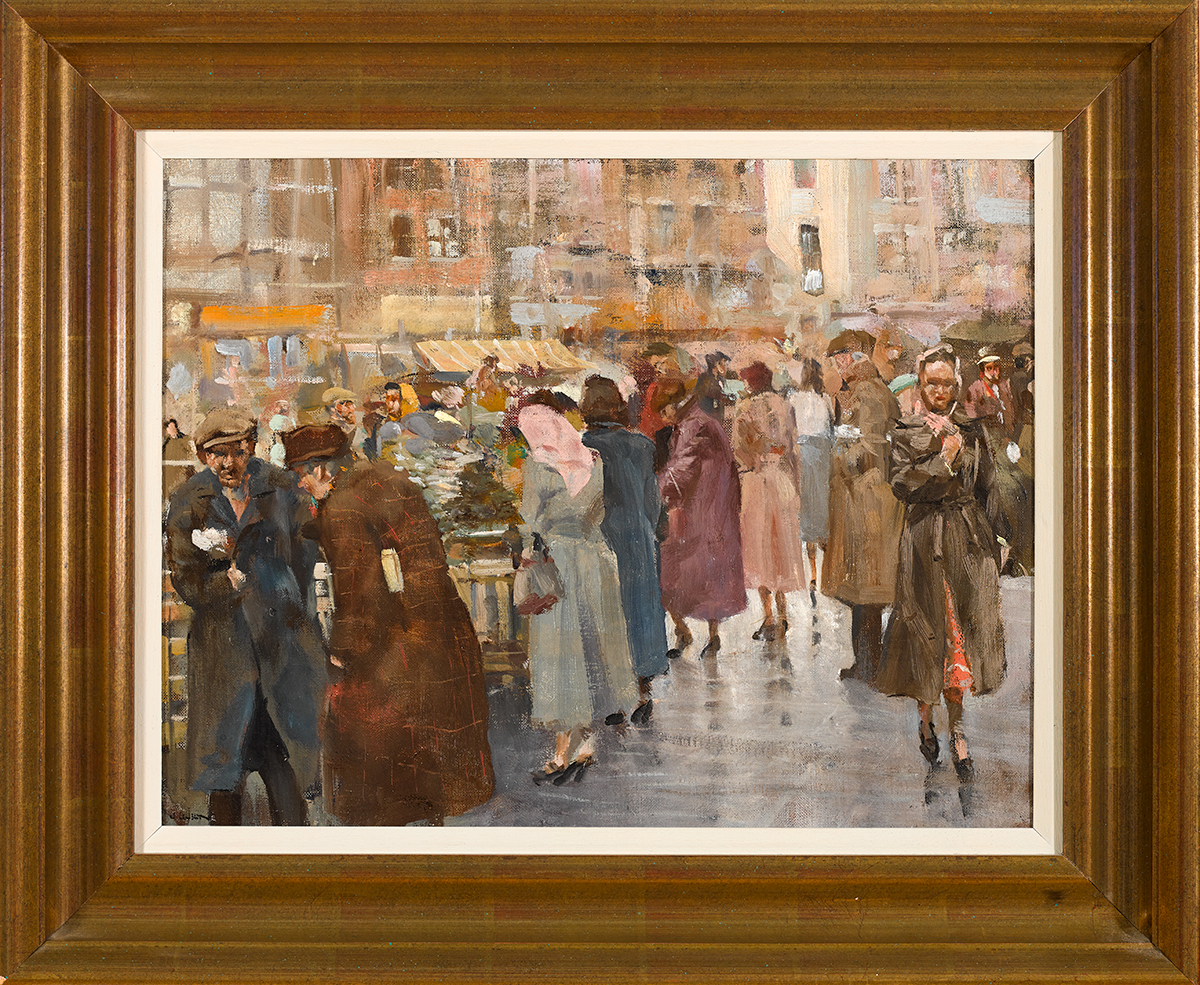 James le Jeune RHA (1910-1983) MOORE STREET, DUBLIN, c.1955 oil on canvas signed lower left 14 by - Image 2 of 5