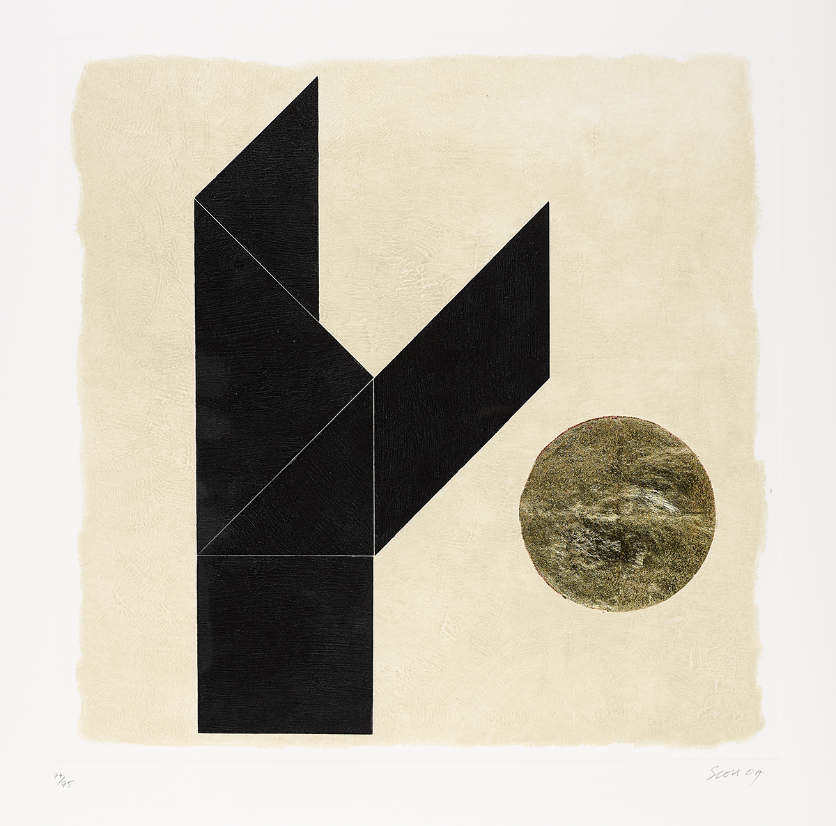 Patrick Scott HRHA (1921-2014) TANGRAM II, 2004 carborundum and gold leaf; (no. 74 from an edition