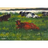 Maurice MacGonigal PPRHA HRA HRSA (1900-1979) CATTLE AT EVENING, COUNTY KERRY oil on panel signed
