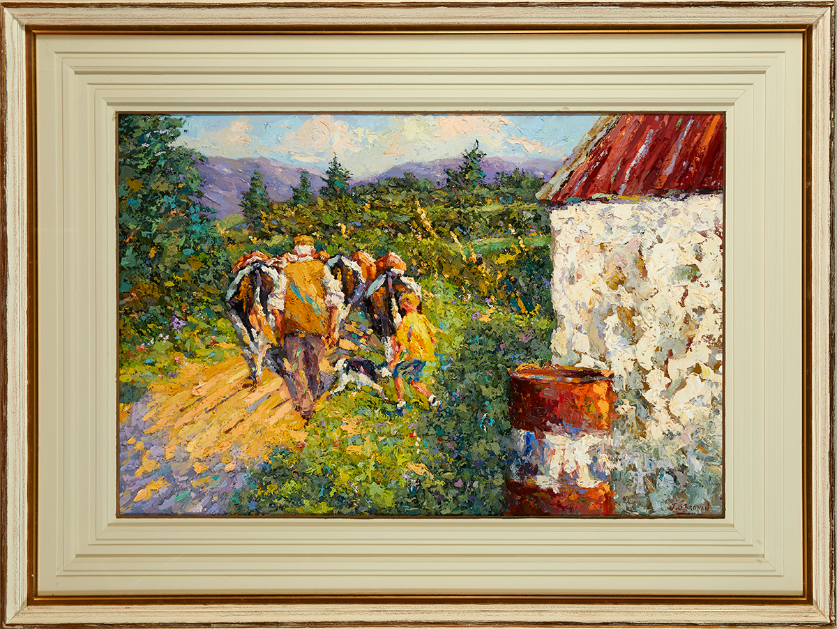 James S. Brohan (b.1952) FIGURES WITH CATTLE oil on canvas signed lower right 24 by 36in. (61 by - Image 2 of 4