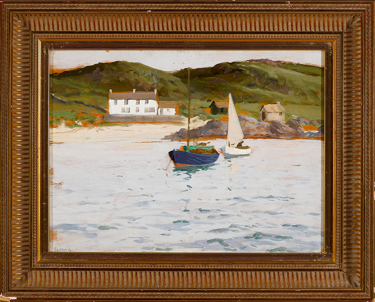 James Humbert Craig RHA RUA (1877-1944) BALLINTOY, COUNTY ANTRIM oil on panel signed in pencil lower - Image 2 of 5