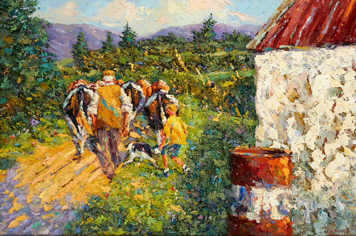 James S. Brohan (b.1952) FIGURES WITH CATTLE oil on canvas signed lower right 24 by 36in. (61 by