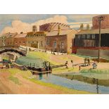 Harry Kernoff RHA (1900-1974) GRAND CANAL LOCK, DUBLIN, 1933 watercolour signed and dated lower