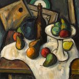 Peter Collis RHA (1929-2012) STILL LIFE WITH FRUIT, BOTTLE AND JUG oil on canvas signed lower right;