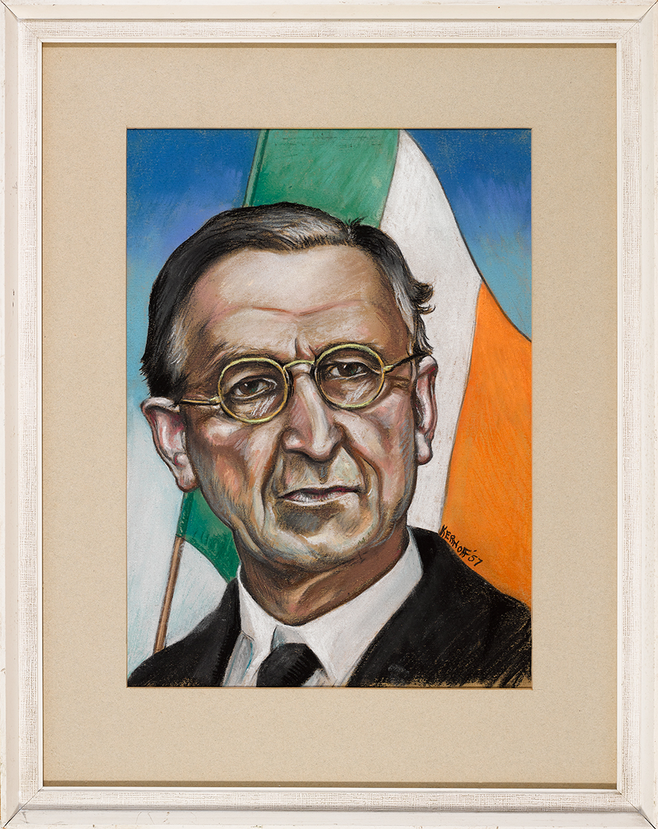 Harry Kernoff RHA (1900-1974) EAMON DE VALERA, 1957 pastel on buff coloured paper signed and dated - Image 2 of 4