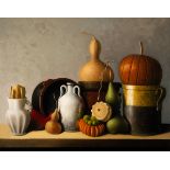 Stuart Morle (b.1960) STILL LIFE WITH TERRACOTTA OBJECTS AND GOURDS, 2020 oil on canvas laid on