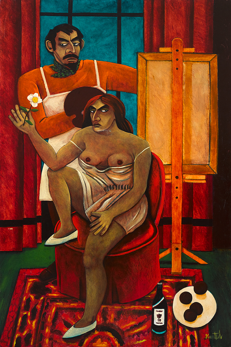 Graham Knuttel (b.1954) ARTIST AND HIS MODEL oil on canvas; (unframed) signed lower right 72 by