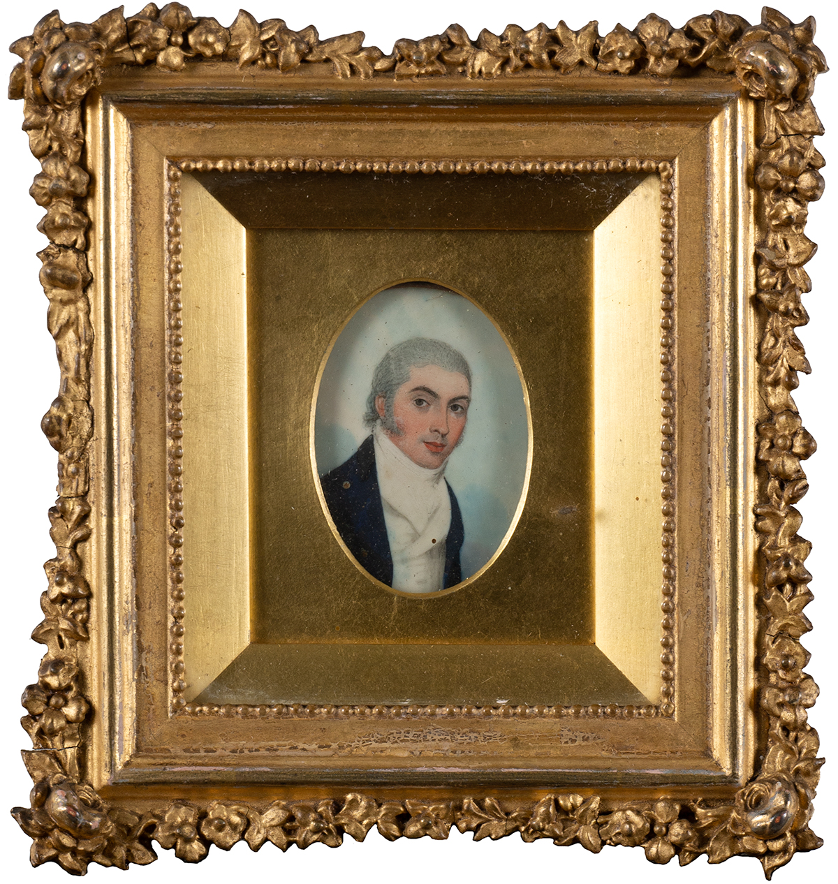 19th Century English School PORTRAIT OF ROBERT ATKINS, MARRIED TO CHARLOTTE GOING miniature; (oval) - Image 2 of 4