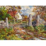 Fergus O'Ryan RHA (1911-1989) FARM GATE oil on board signed lower right 12 by 16in. (30.5 by 40.6cm)