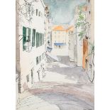 Joan Webb MARKET PLACE, DUBROVNIK watercolour and ink signed lower right; titled on reverse 14.50 by