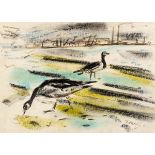 Norah McGuinness HRHA (1901-1980) FEEDING GROUNDS, DUBLIN BAY ink, pastel and watercolour signed