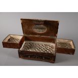 Late 19th century music box Three padded compartments with mirror, single tune. In need of