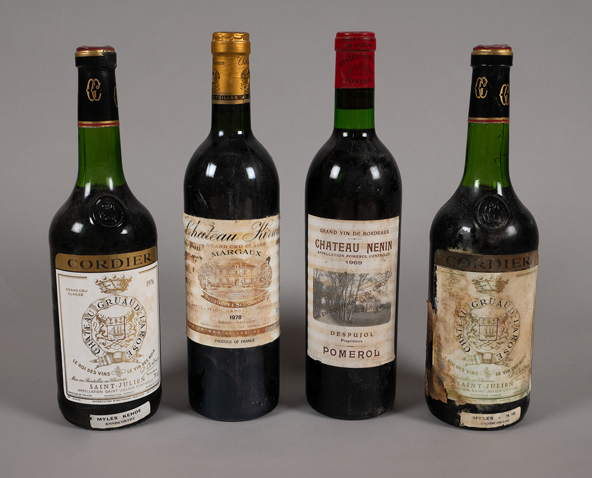 Wine. Mixed lot of bottles - St. Julien, Pomerol, Margaux. (4) St. Julien Chateau Gruaud-La Rose
