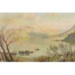 Charles J. McAuley RUA ARSA (1910-1999) LAKE SCENE WITH MOUNTAINS oil on canvas signed lower