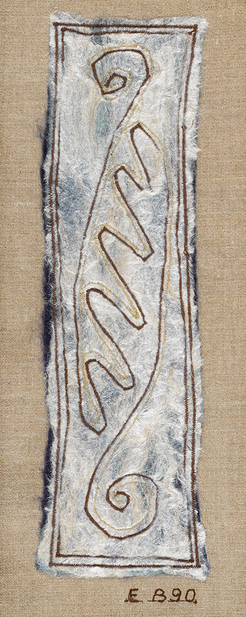 Ethna Brogan CELTIC MOTIF, 1990 textile with initials and date stiched to linen mount 12.50 by
