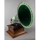 Early 20th century His Master's Voice (HMV) gramophone. Table top wind up vintage gramophone, 7.75 x