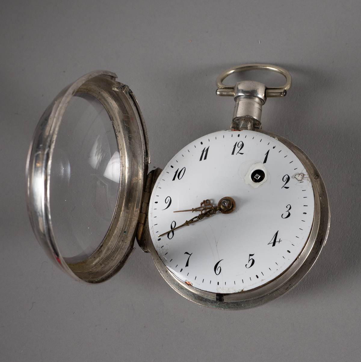 Silver pocket watch by Jean Louis Chopard Verge escapement, bullseye glass, enamel dial, arabic - Image 2 of 2