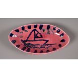 John Ffrench (1928 - 2010) PINK PINCH DISH hand-painted ceramic dish 1.50 by 9 by 5in. (3.8 by 22.