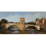 Martin Mooney (b.1960) BRIDGE IN FRANCE, 1998 oil on board signed with initials and dated lower
