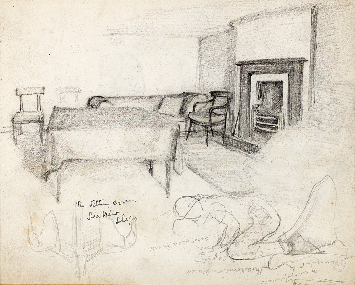 John Butler Yeats RHA (1839-1922) STUDIES OF FEMALE FIGURE and THE SITTING ROOM, SEAVIEW, SLIGO - Image 3 of 5