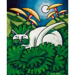 Jonathan Knuttel (b.1972) MOONLIT CAT acrylic on canvas; (unframed) signed lower right; with Waldock