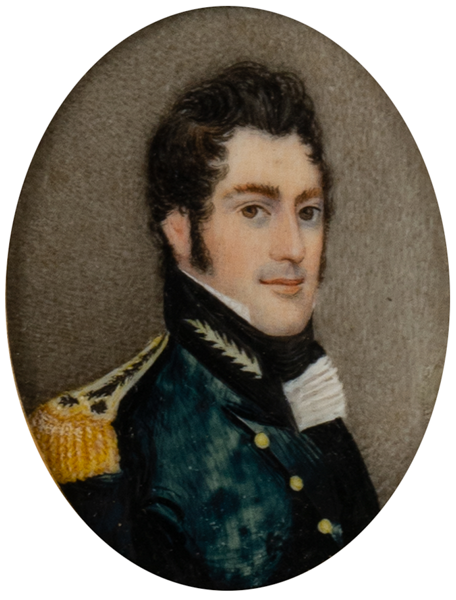 19th Century English School PORTRAIT OF JAMES THOMAS DAVIS ESQ., ROYAL ARTILLERY miniature; (oval)